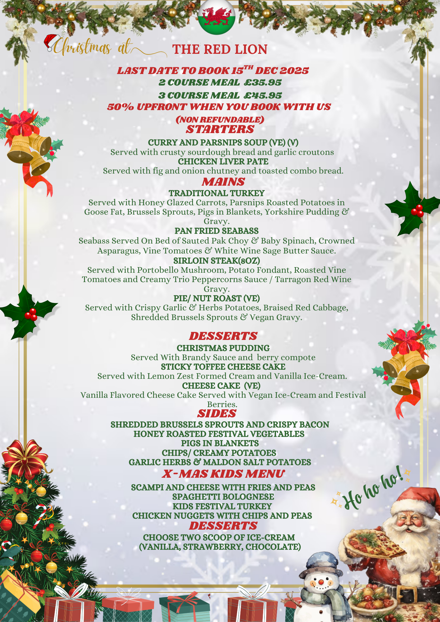 Christmas Menu - Red Lion